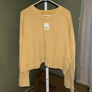 Free People Cropped Textured Knit Pullover - Light Yellow